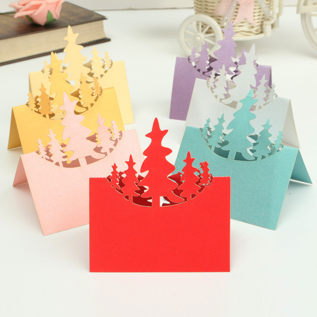 Christmas Wedding Name Place Cards For Wine Glass Laser Cut Pearlescent Card - Picture 10 of 78