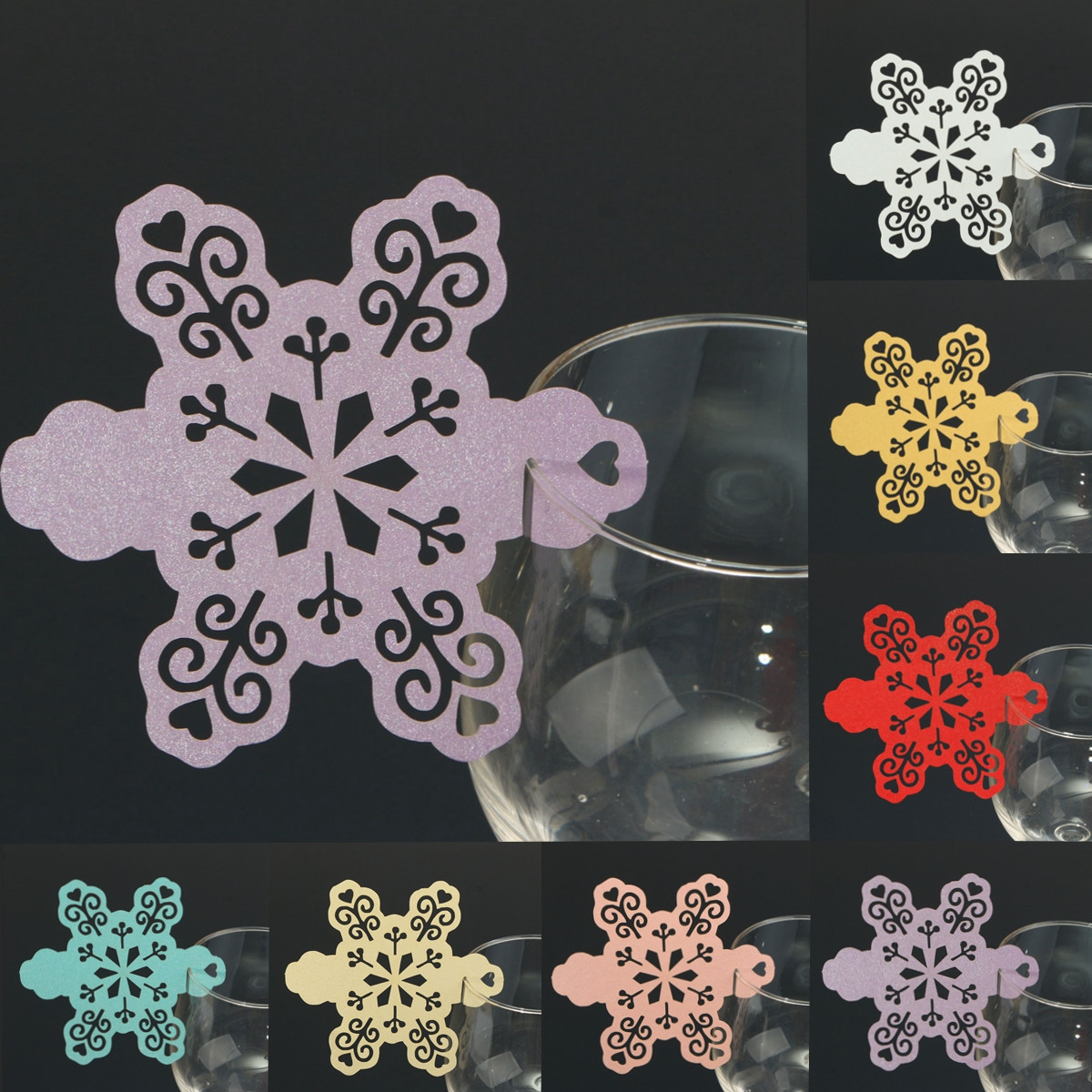 Christmas Wedding Name Place Cards For Wine Glass Laser Cut Pearlescent Card - Picture 3 of 78