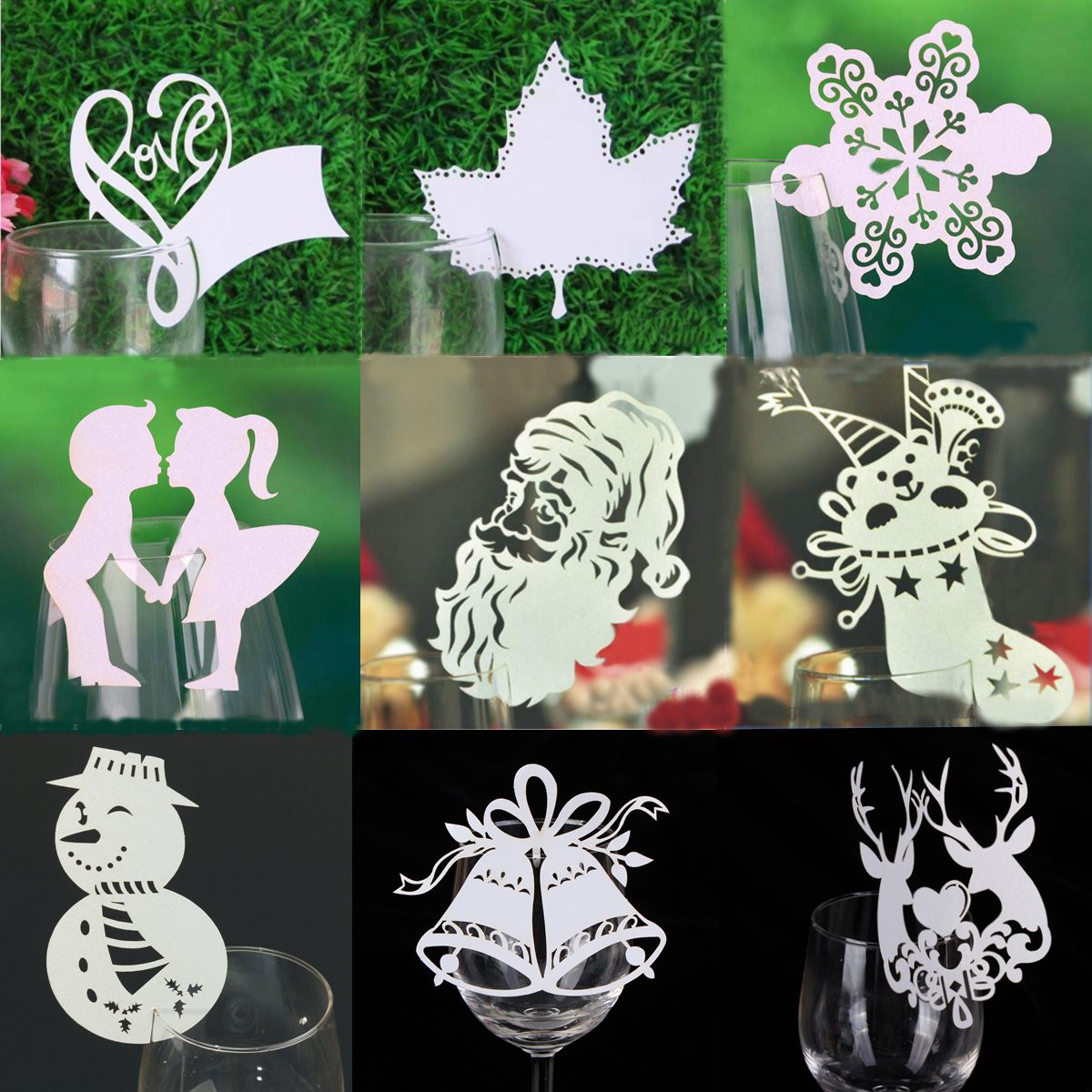 Christmas Wedding Name Place Cards For Wine Glass Laser Cut Pearlescent Card
