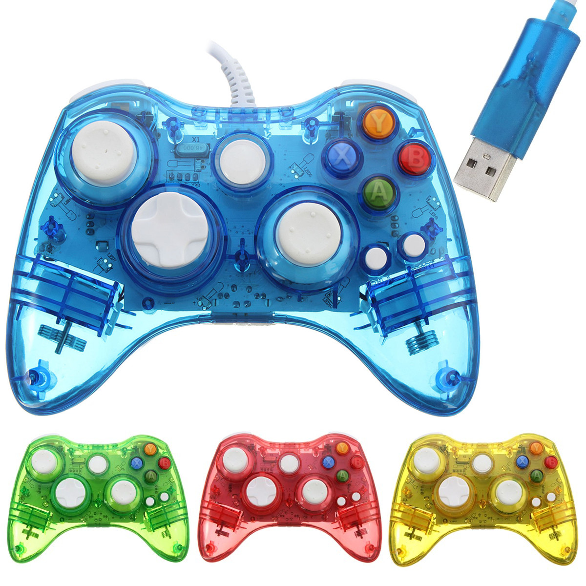 Glow LED Colors Wired USB Controller Gamepad Fit For Microsoft Xbox 360 PC New