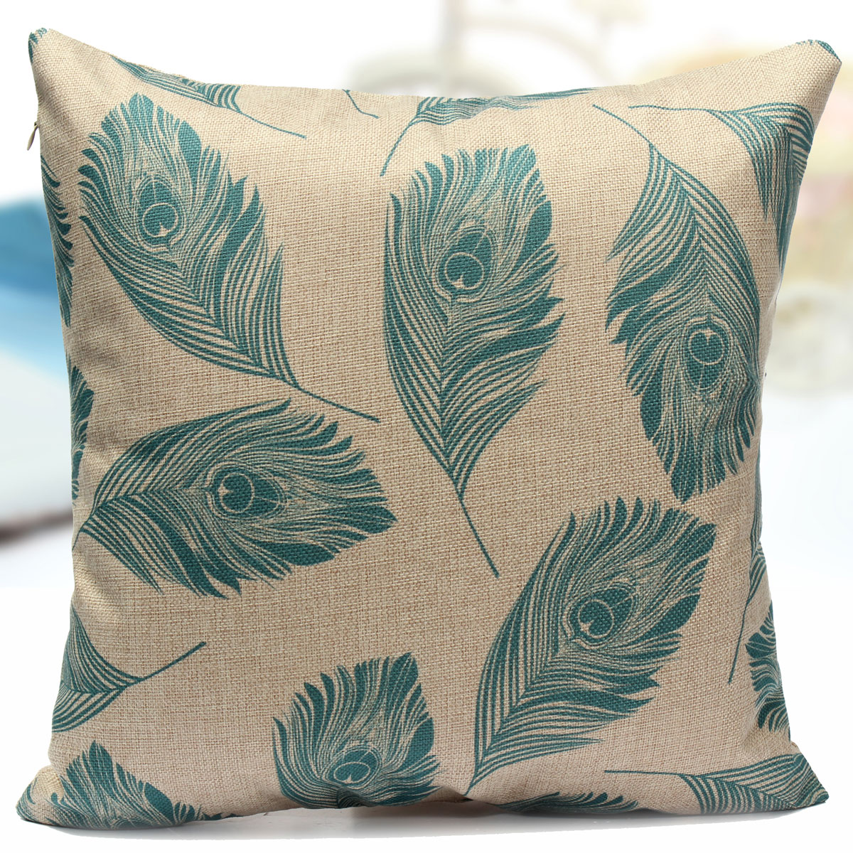 Cotton Linen Feather Throw Pillow Case Leaves Sofa Cushion Cover Home Decor eBay