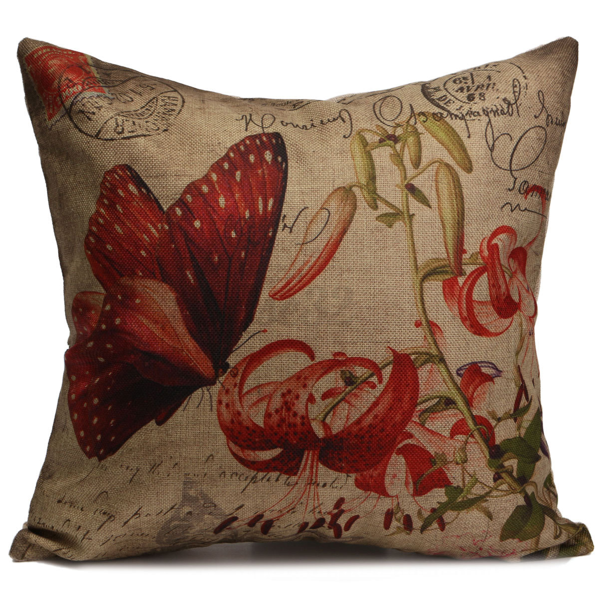 Butterfly Flower Classic Cotton Linen Cushion Cover Throw Pillow Case Home Decor eBay
