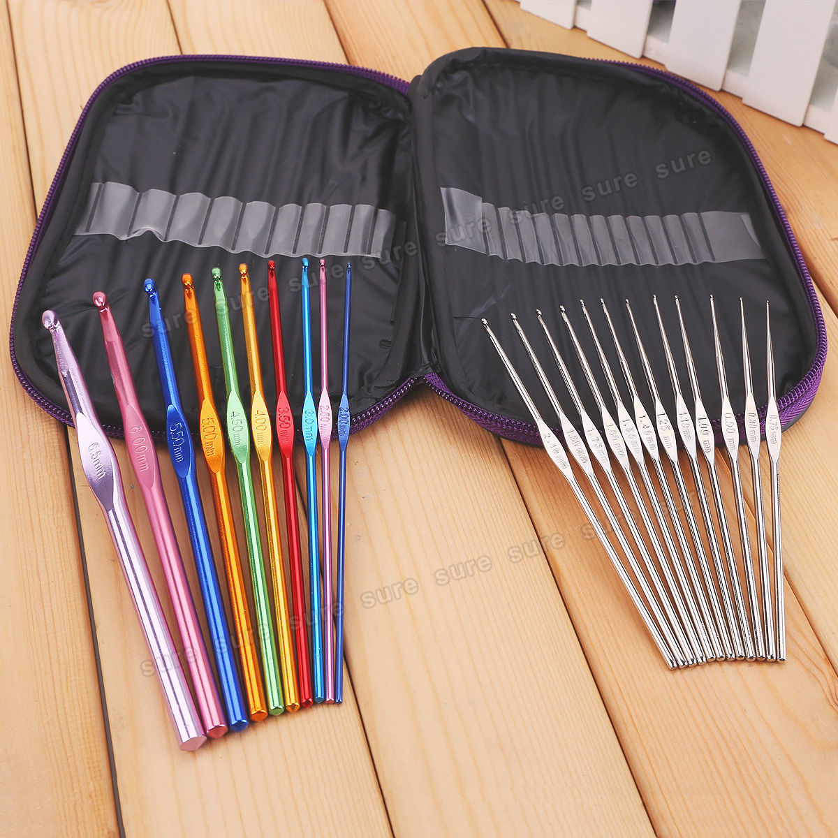 Plastic Aluminum Handle Crochet Hook Bamboo Knitting Knit Needle Weave Yarn S...