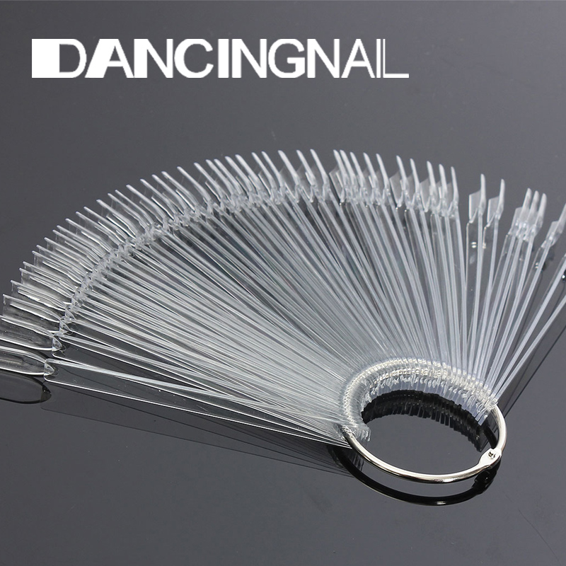 50pcs Nail Art Tips Colour Pop Sticks Display Fan Clear False Practice Ring Tool - Picture 2 of 6