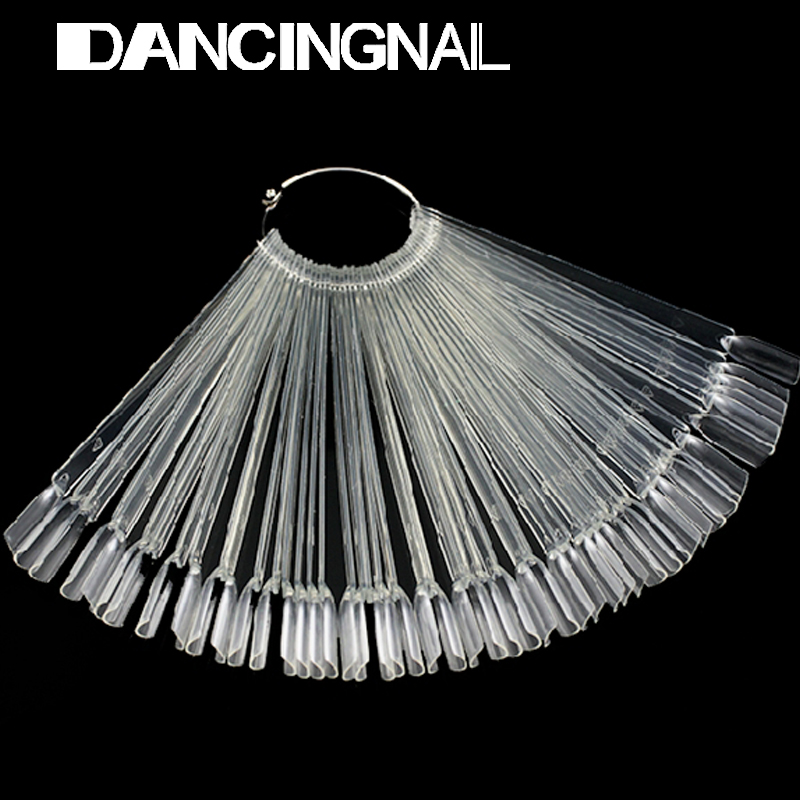 50pcs Nail Art Tips Colour Pop Sticks Display Fan Clear False Practice Ring Tool