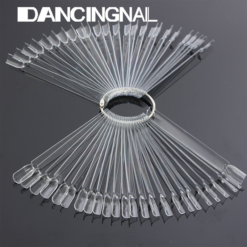 50pcs Nail Art Tips Colour Pop Sticks Display Fan Clear False Practice Ring Tool - Picture 3 of 6