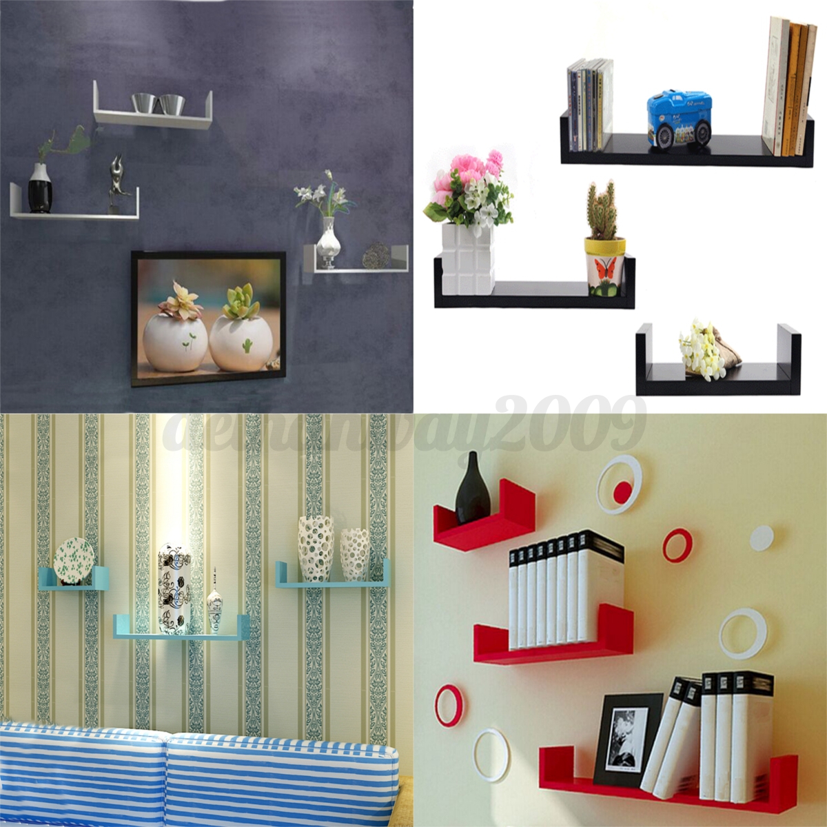 Set Of 3 U Shaped Floating Wall Shelves Storage Decorate Display For Image Is Loading Set Of 3 U Shaped Floating Wall Shelves