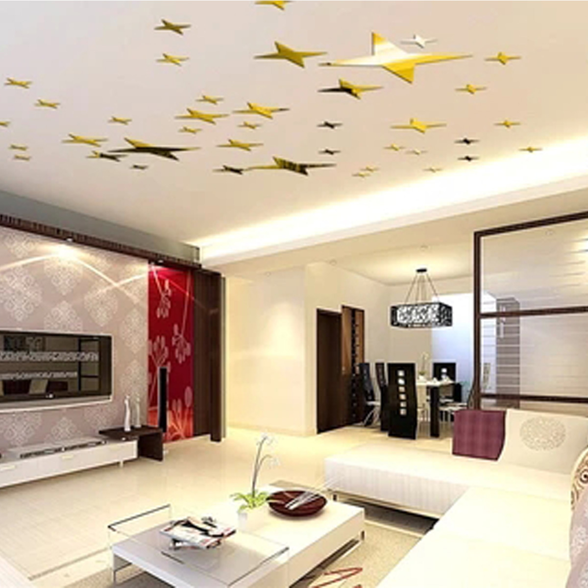 Nuovo diy 43pcs stelle specchio adesivi da parete per casa ...