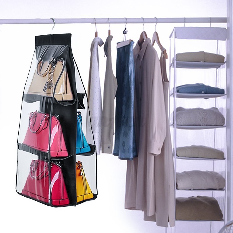 6 Pocket Hanging Handbag Purse Bag Tidy Organiser Storage Wardrobe