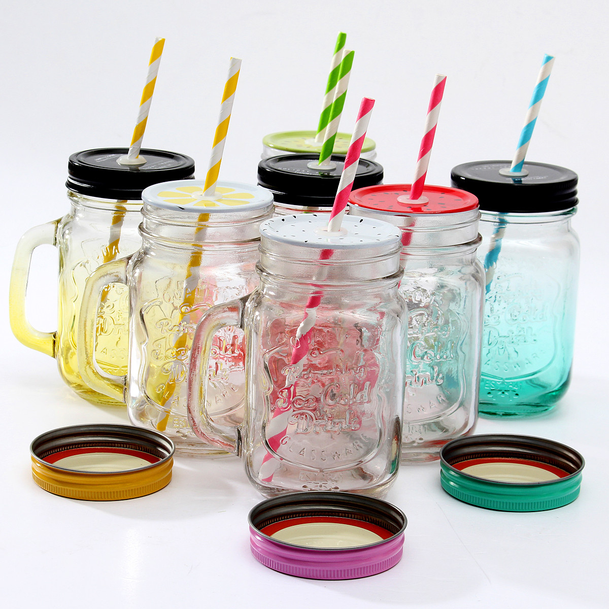 mason jar with handle lid and straw