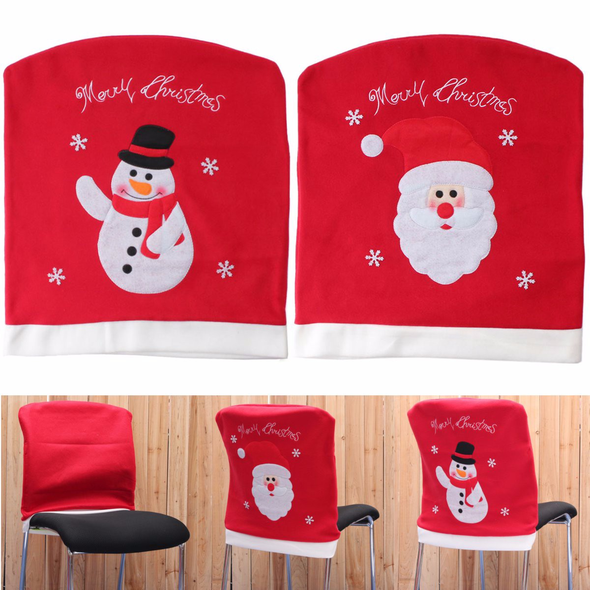 Christmas Chair Back Cover Santa Claus Snowman Dinner