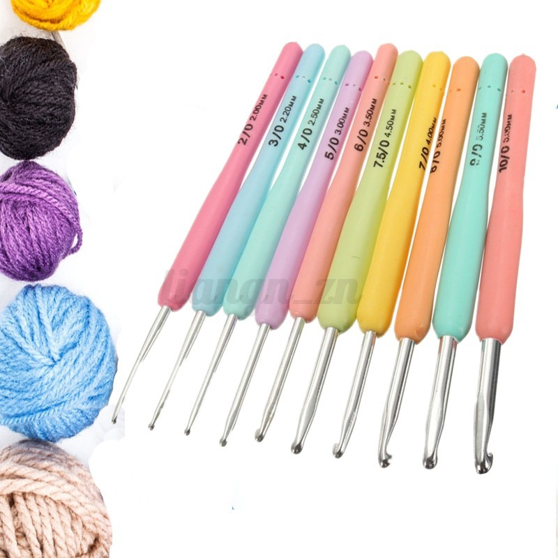 Aluminium Crochet Hook Knitting Needles Stitches With Colourful Soft Grip Han...