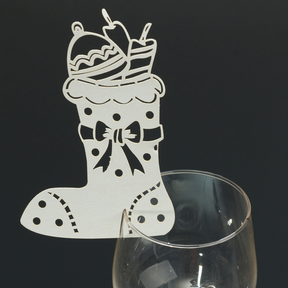 Christmas Wedding Name Place Cards For Wine Glass Laser Cut Pearlescent Card - Picture 51 of 78