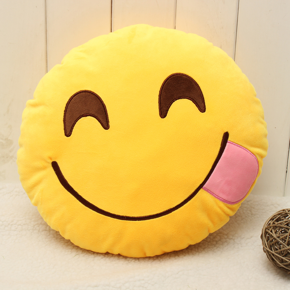 WOW！Soft Emoji Cushion Pillow Emoticon Round Yellow Stuffed Plush Toy