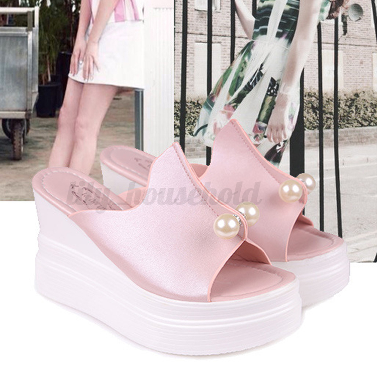 Damen Keilabsatz Sandalen High Heels Plattform Pantoffel Flip Flops Sommer