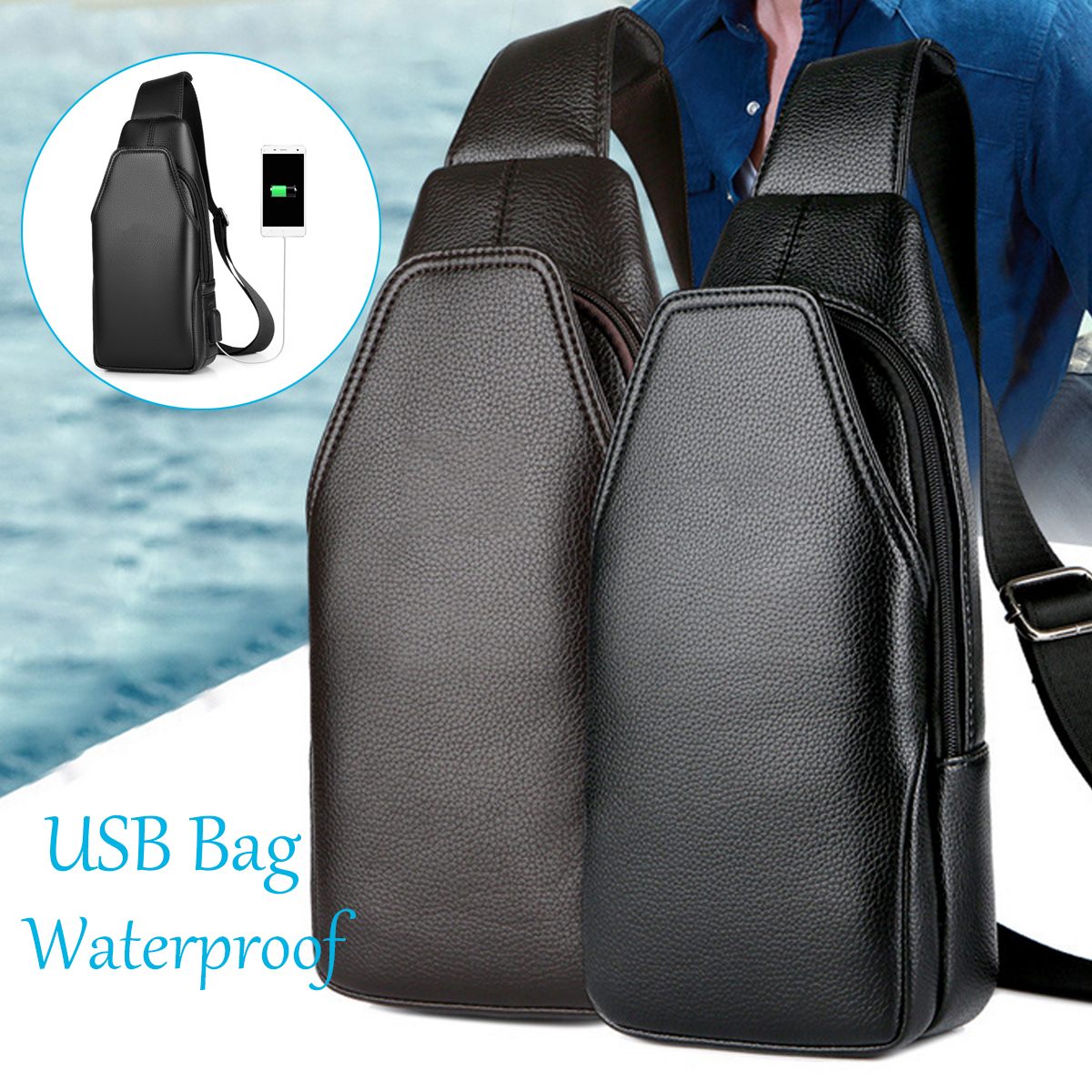 Nuevo USB Mochila Cargador Bolsa de Hombro Impermeable Antirrobo Cuero de PU