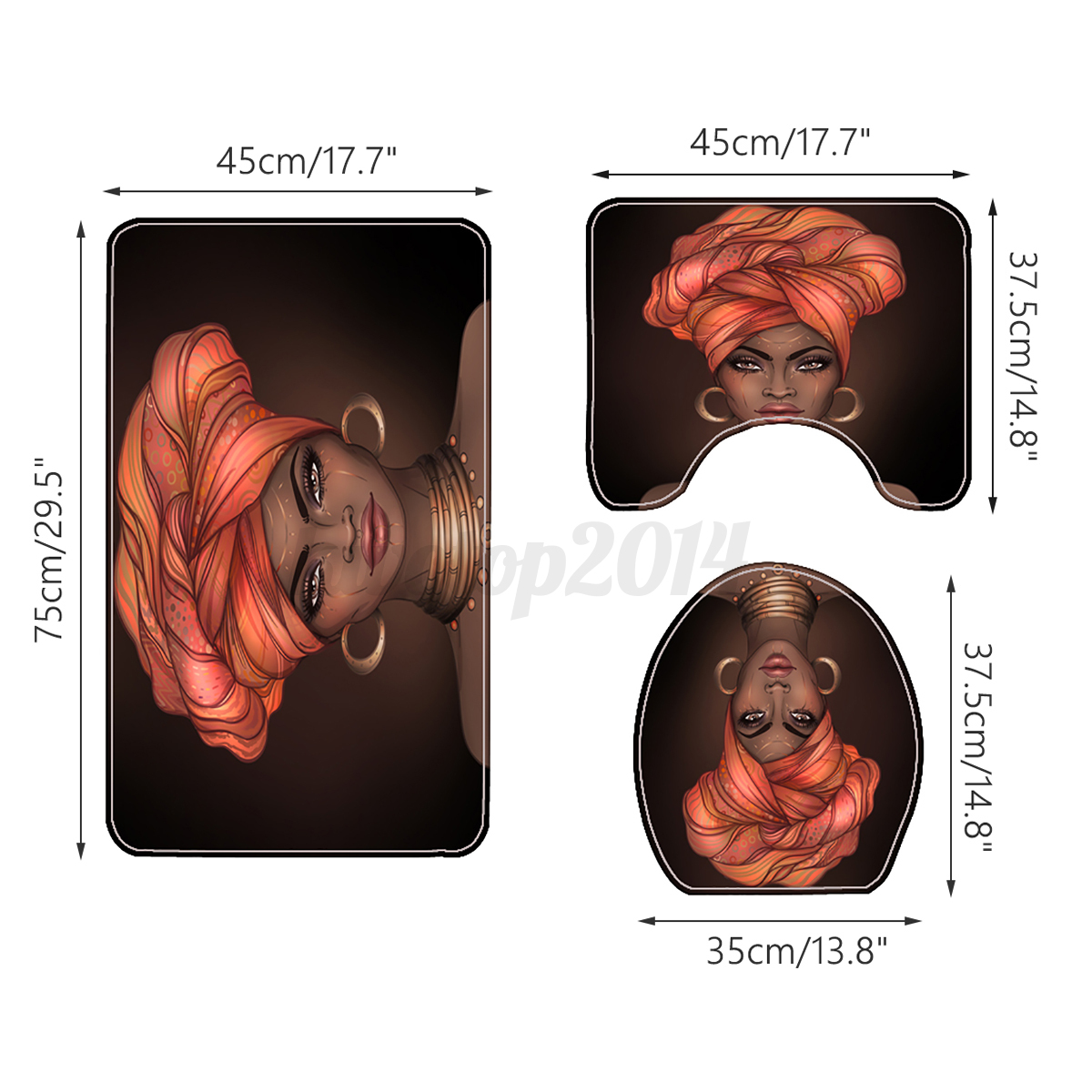 1//3//4Pcs African Girl Shower Curtain With Bath Mats Rugs Toilet Cover Mat Set