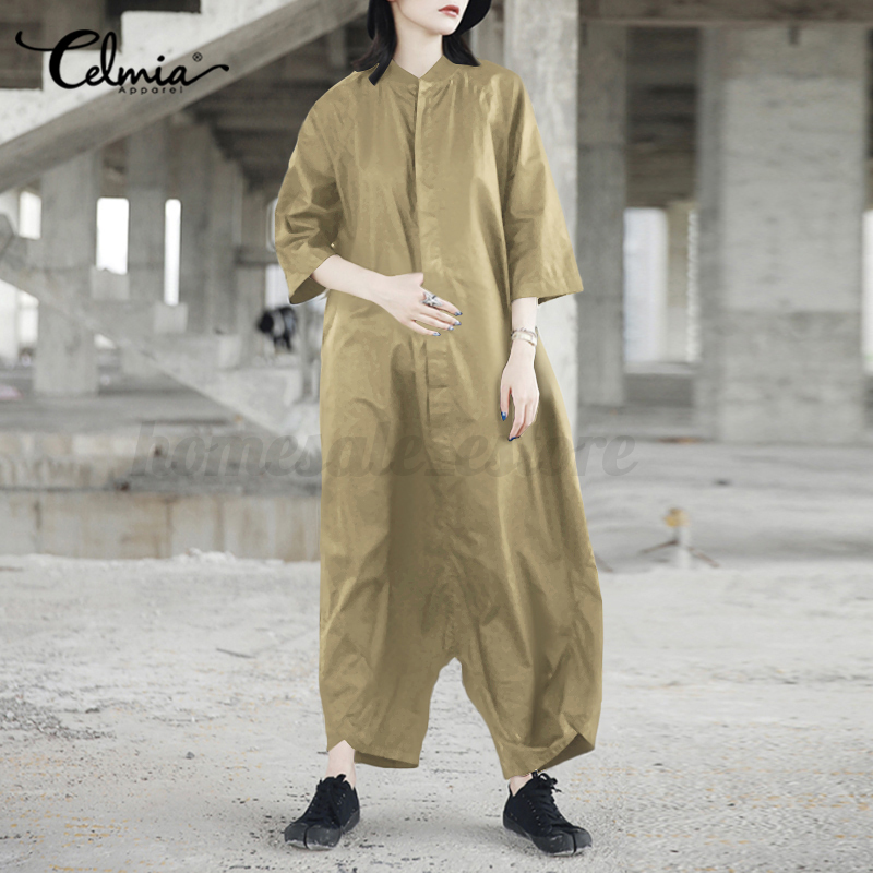 Women Casual Harem Jumpsuit Romper 3//4 Sleeve All In One Loose Overalls Playsuit