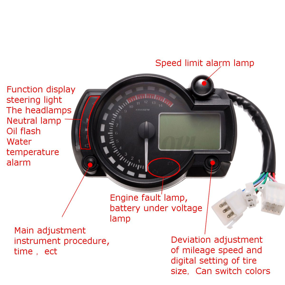 15000rpm Motorcycle Universal Lcd Digital Speedometer