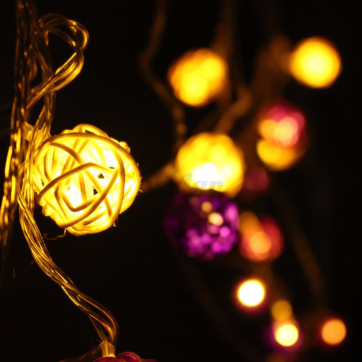 5m 20 LED String Fairy Lights Purple White Rattan Balls Xmas Party With Plug eBay