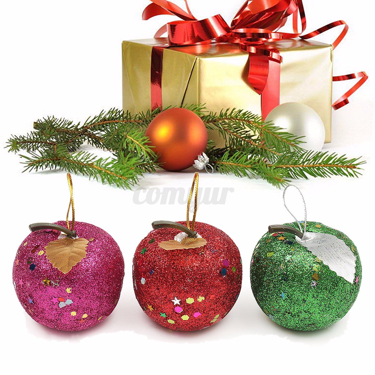 6pcs christmas tree glitter apple baubles ornament xmas 6pcs christmas tree glitter apple baubles ornament xmas