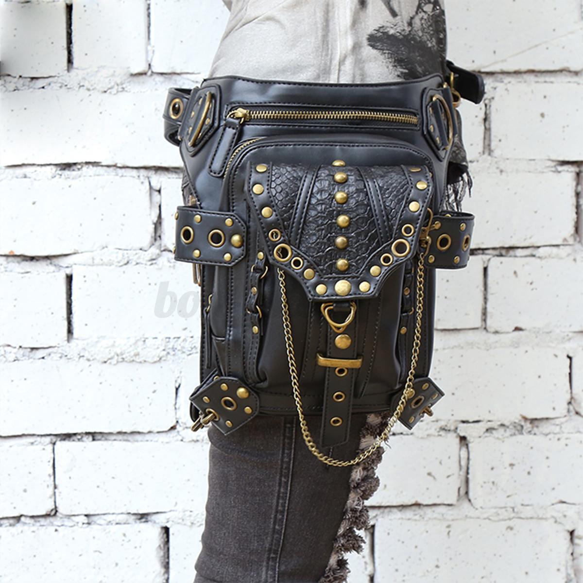 Gothic Women Leather Punk Steampunk Belt Bag Waist Leg Purse Pouch