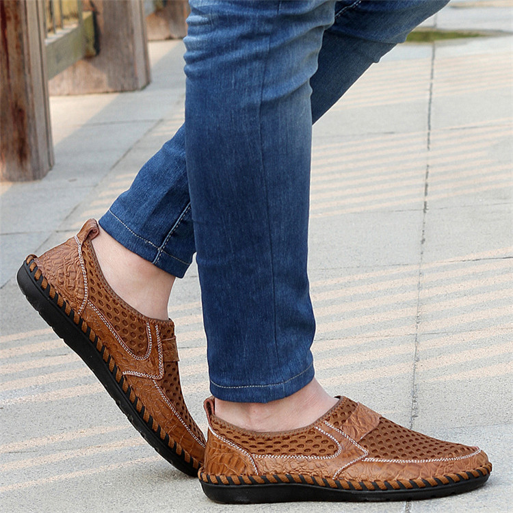 Men/'s Driving Shoes Slip on Loafers Leather Summer Breathable Mesh Casual