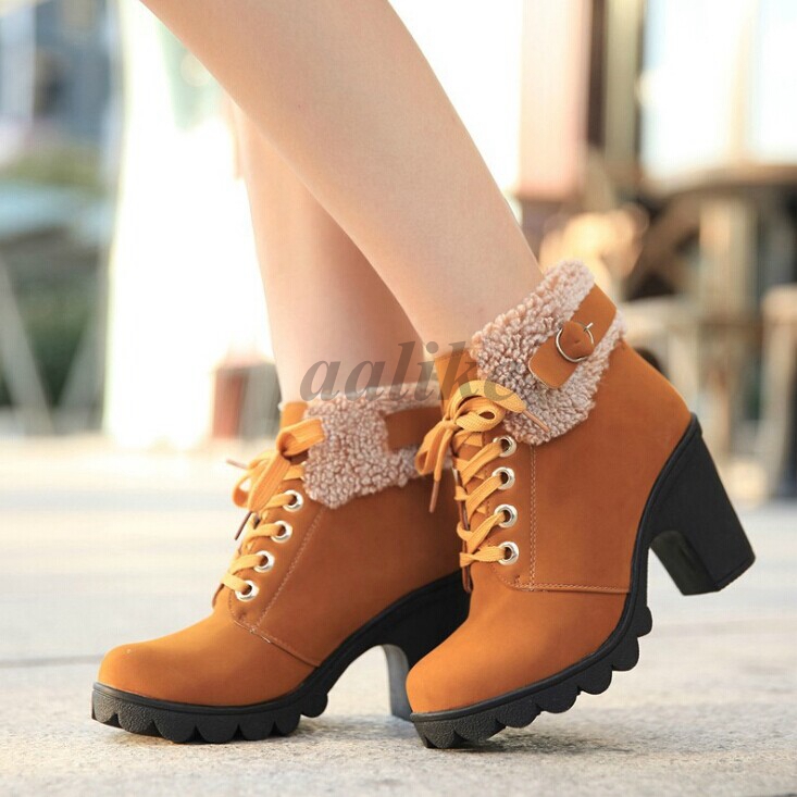chunky heel fur lined boots