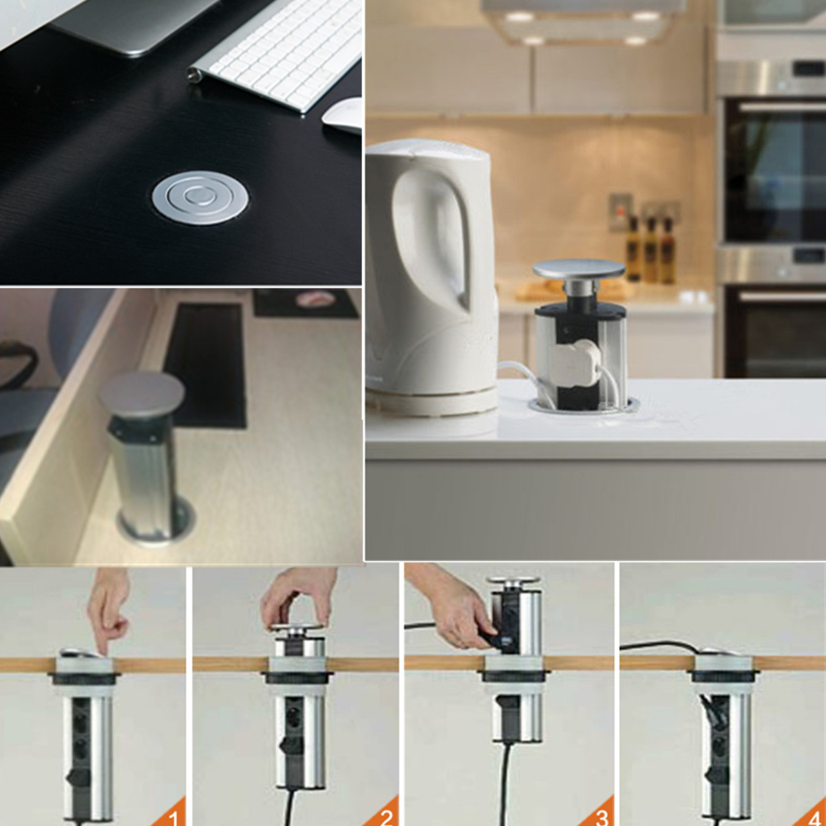 Pop Up Pull Point Socket Kitchen Unit Desk Worktop W 2 Usb 3 Detail Image