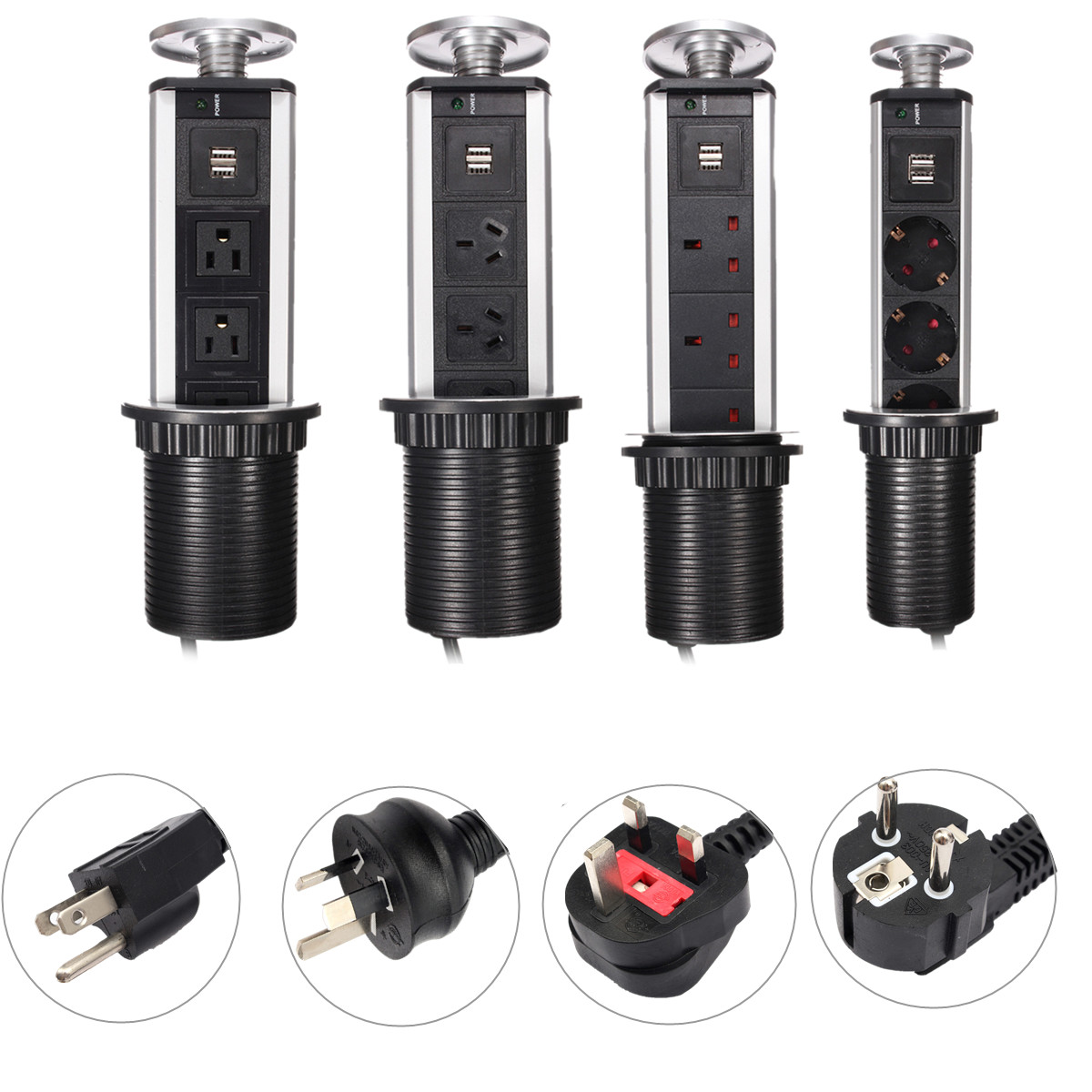 Pop Up Pull Power Point Socket Kitchen Unit Desk Worktop W 2 Usb 3 Detail Image