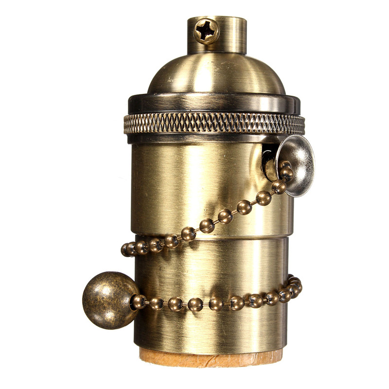 E27 E26 Solid Brass Light Socket Pull Chain On Off Vintage Edison Detail Image