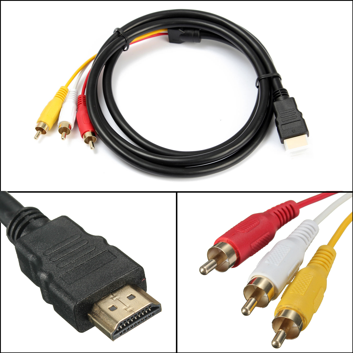 new 5 feet 1080p hdtv hdmi male to 3 rca audio video av cable cord Fiber Optic Wire Diagram detail image