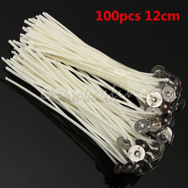 100pcs DIY Waxed Candle Making Wicks W// Sustainers Cotton core Coreless Holder