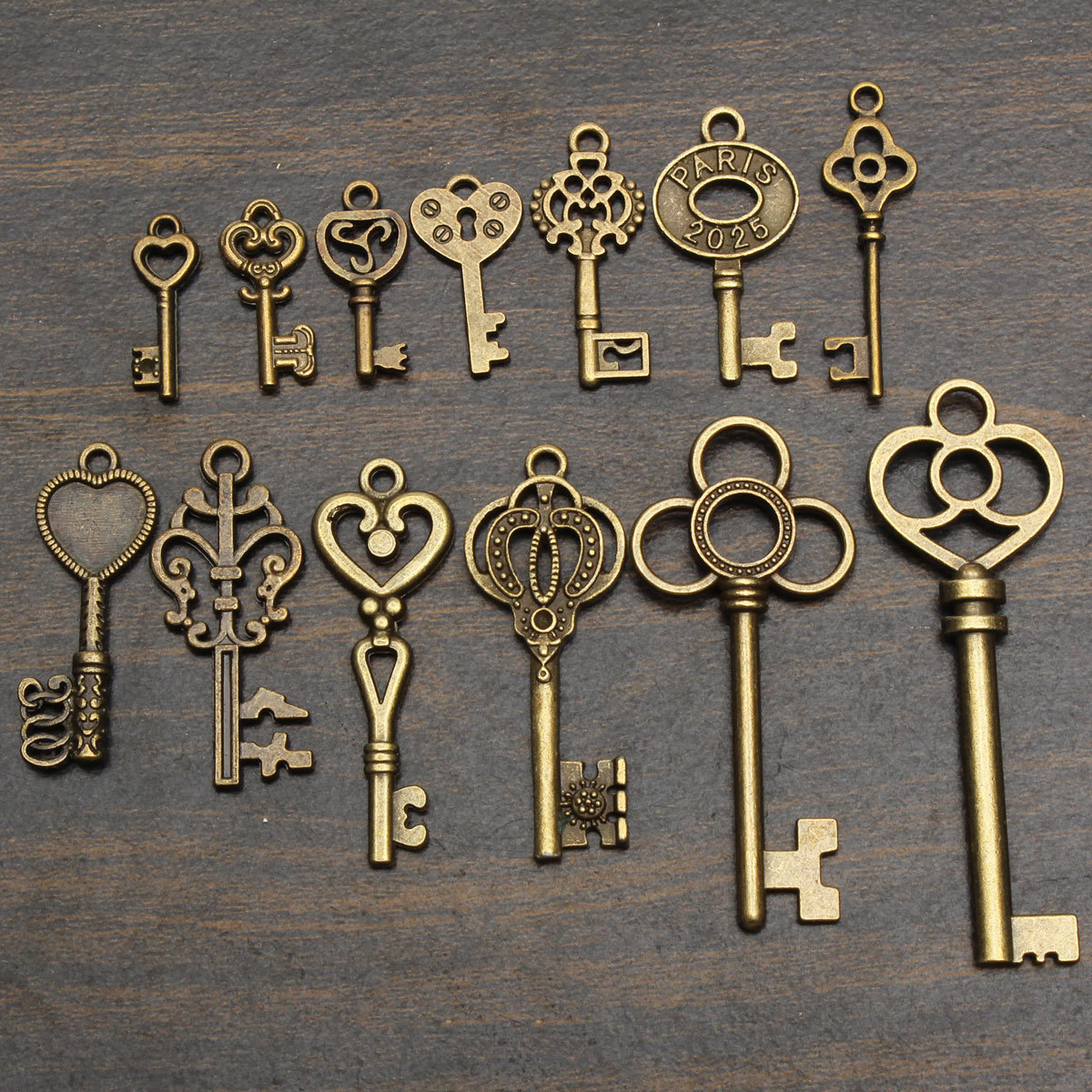 19 Assorted Antique Vintage Old Look Skeleton Keys Bronze Steampunk
