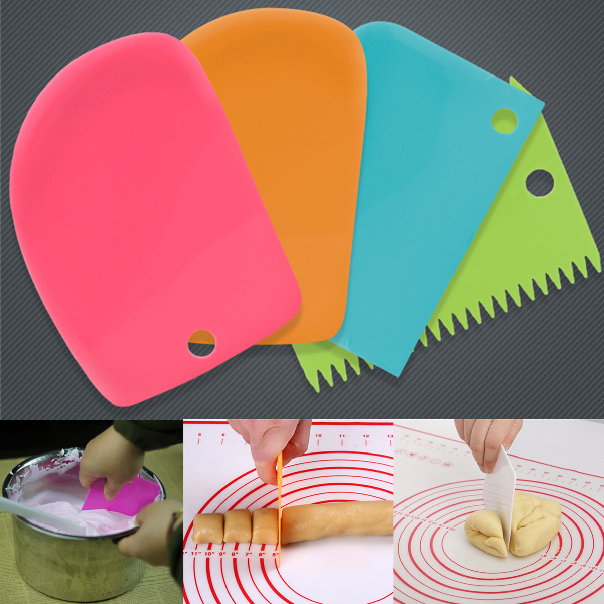 3xPlastic Dough Icing Fondant Scraper Cake Decorating Plain Smooth Jagged Edge eBay