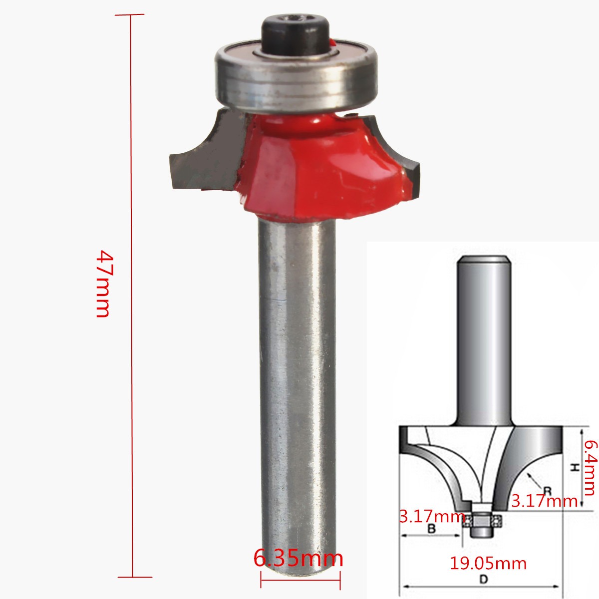 Round Over Beading Edging Router Bit 1/4" Radius 1/4 