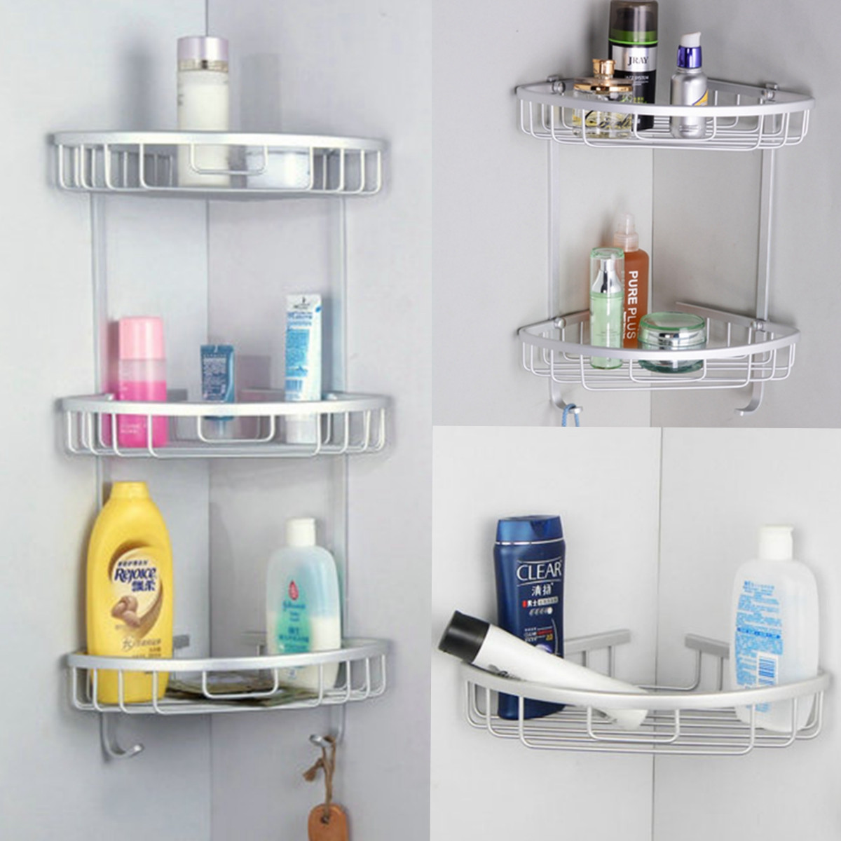 3 Layer Triangular Shower Bathroom Corner Bath Rack Wall Storage Detail Image