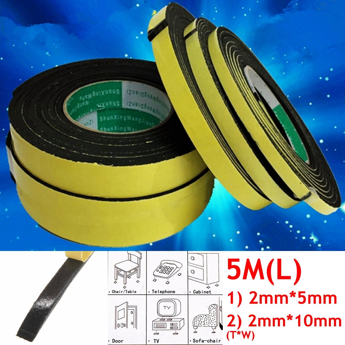 5M 2x5//10mm Schaum Klebeband Dichtband Abdichtband Türdichtung Fensterdichtung !