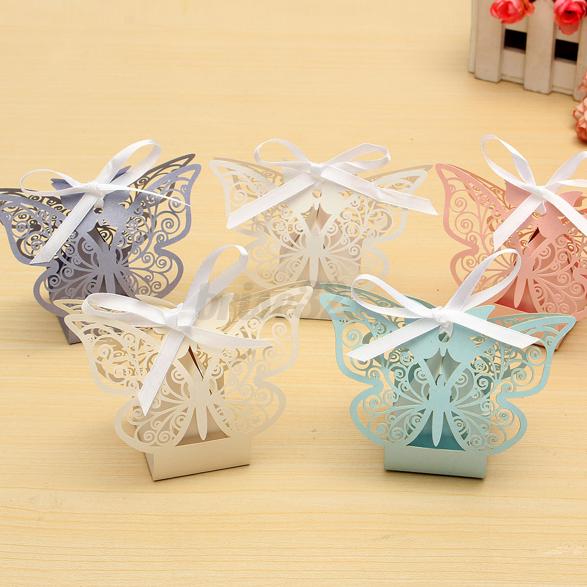 10//50//100 x Kraft Paper Butterfly Cut Candy Cake Boxes Wedding Party Gifts Favor