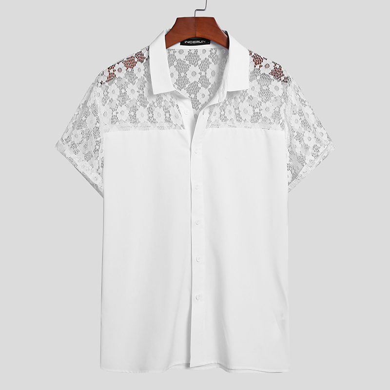 men's short sleeve lace shirt