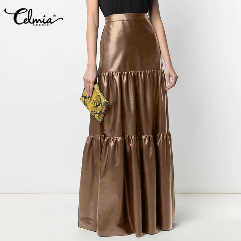 Women Casual Plus Size Long Maxi Dress Zip Waist Flared Swing Faux Leather Skirt Women Casual Plus Size Long Maxi Dress Zip Waist Flared Swing Faux Leather Skirt