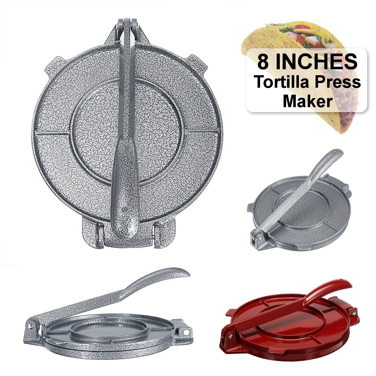 8 Inches Tortilla Press Maker Aluminum Foldable Kitchen Flour Corn Baking