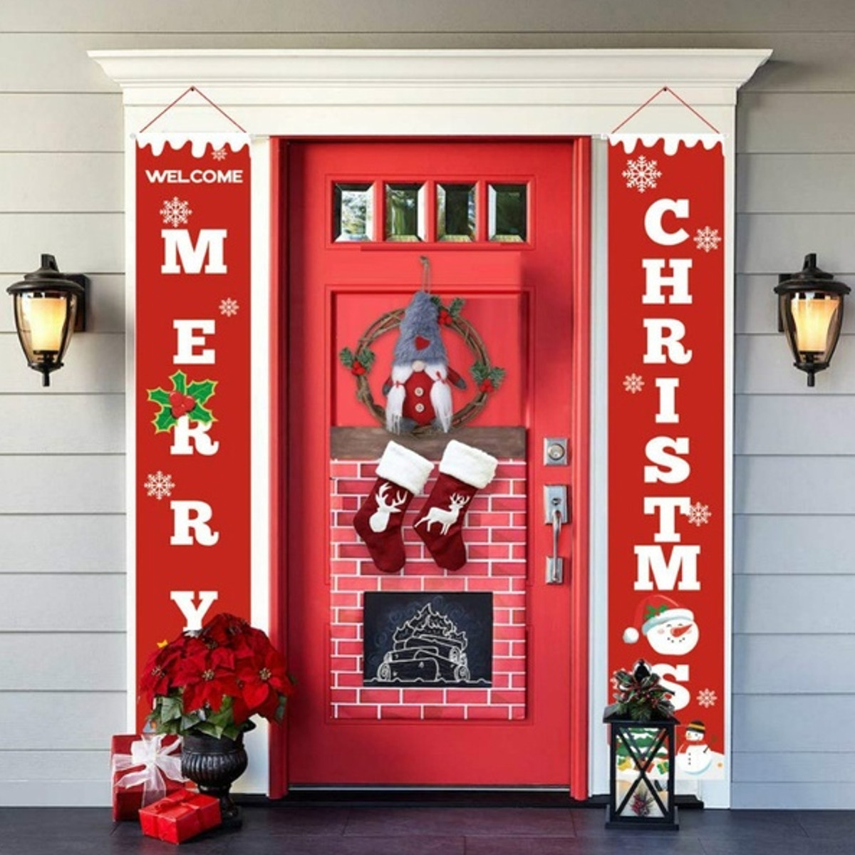 Merry Christmas Door Banner Flag Curtain Hanging Ornament ...