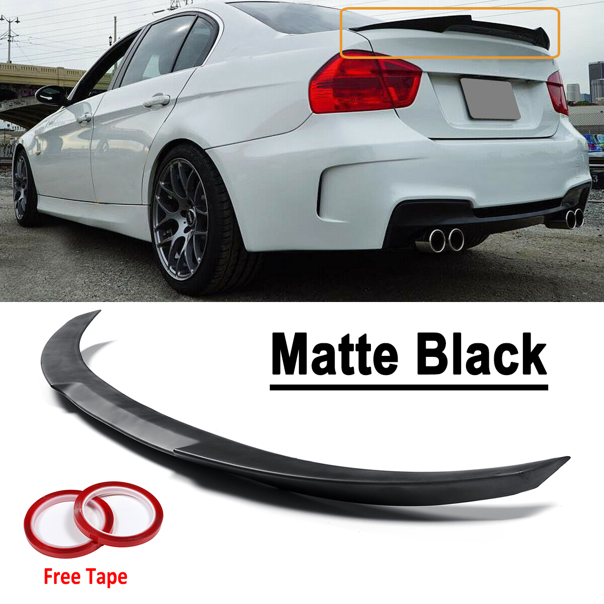 05-12 3-Series E90 4D M3 Type Rear Trunk Lip Spoiler Wing Black ABS
