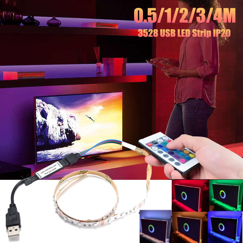 5V 3528 60SMD//M RGB LED Strip Light Bar TV Back Lighting Kit+USB Remote Control