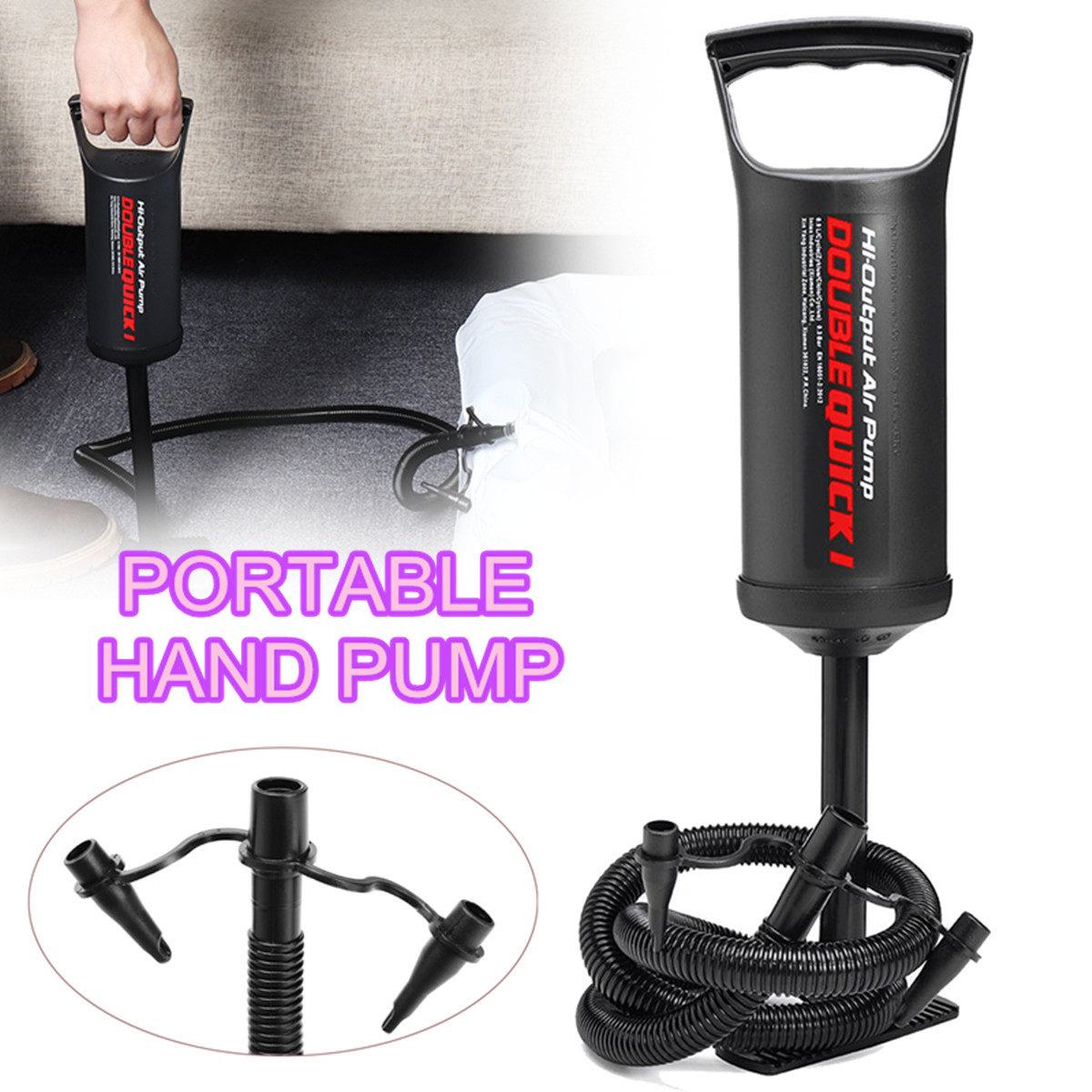 Portable Hand Pump Inflatable Mattresses Air Bed Boat Pool Manual Tool