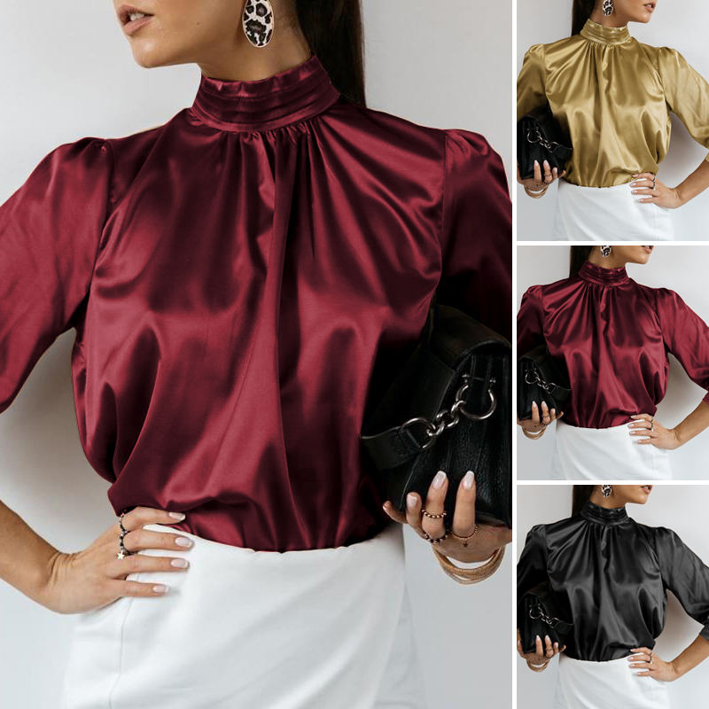 black satin high neck blouse