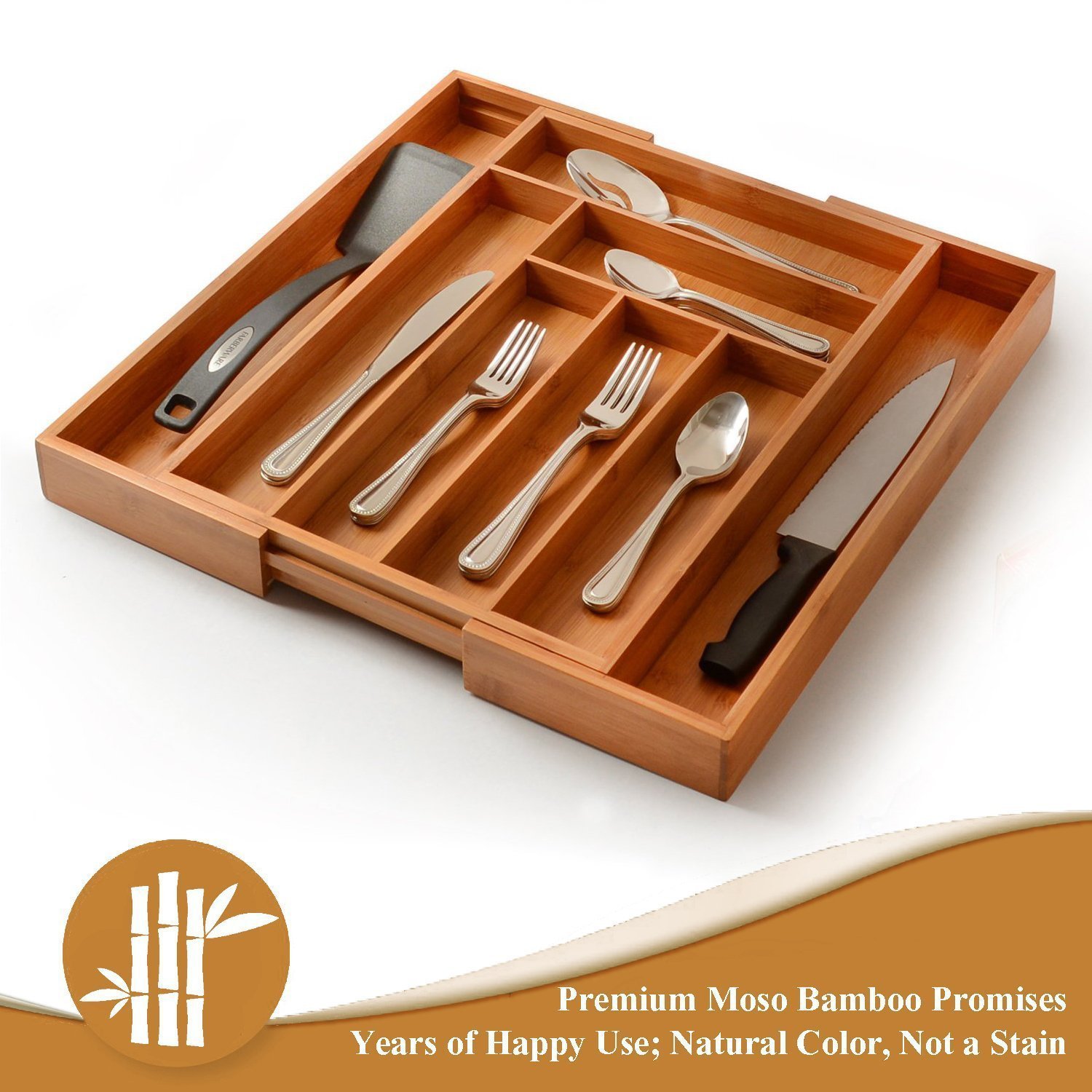8 Grid Bamboo Kitchen Drawer Organizer Silverware Storage Box And