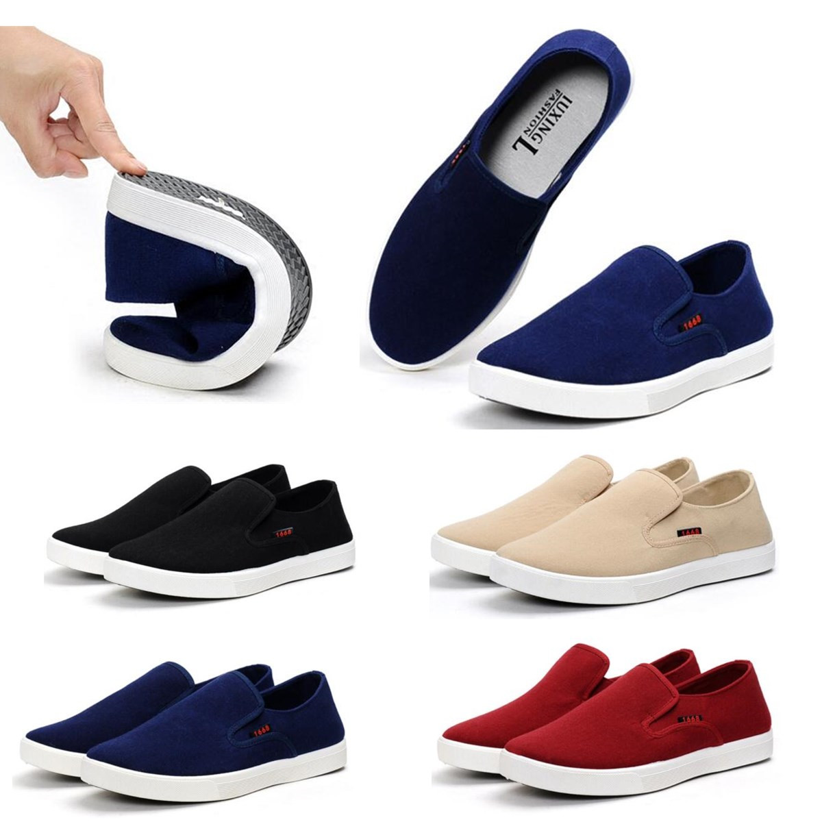 Mens Casual Canvas Shoes Breathable Slip On Comfort Low Top Loafers ...