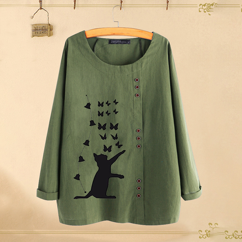 Pandaie Womens Long Sleeve Tops,Women Casual Gradient Shirt Irregular Blouses Button Loose Tunic Top